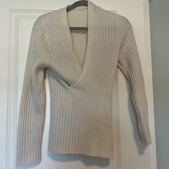 Cupshe | White Ribbed Surplice Wrap Sweater | Size Medium - Picture 1 of 2